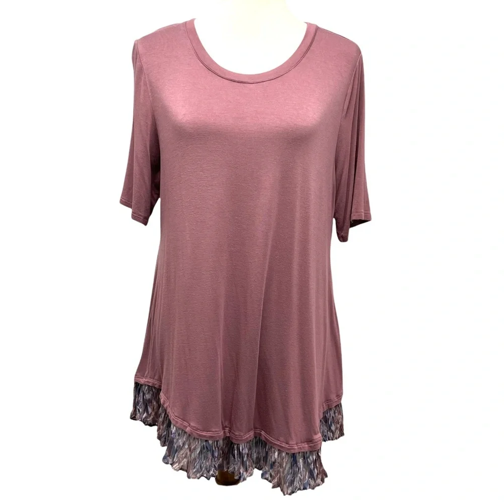 LOGO Lori Goldstein Mauve Short Sleeve Tunic Top